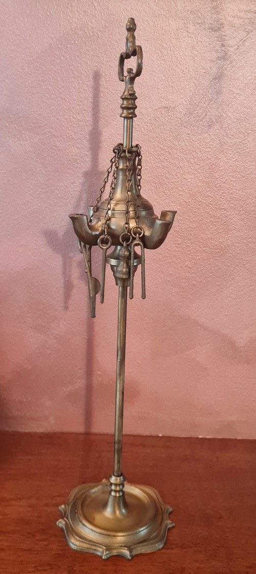 Lampada  artigianale fiorentina ad olio 4 lumi  in